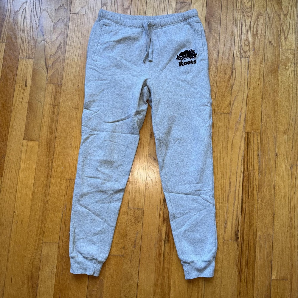 Roots Athletics Sweatpants Mens S Gray Fleece Jogger Pants Logo Pockets Athletic